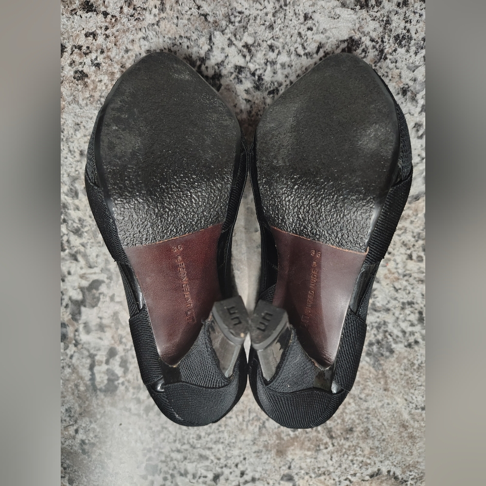 UNITED NUDE Black Leather & Cloth 4" Heel Pump Shoes Sz 5.5/6 - Picture 8 of 9